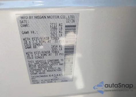 2017 Nissan Pathfinder Sv from USA, damaged, VIN 5N1DR2MN8HC645445